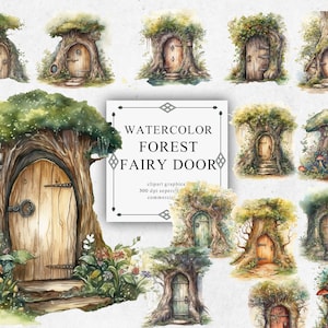 14 Fairy Door Clipart Watercolor Bundle Png Graphics Images Pack - Digital Fairy Door Transparent PNG