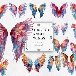 Angel Wings Clipart Set in PNG trasparente - Angel Wings Acquerello Download di immagini digitali per la realizzazione di cartoline, Scrapbook