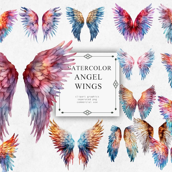 Angel Wings Clipart Set in Transparent PNG - Angel Wings Watercolor Digital Image Downloads for Card Making, Scrapbook