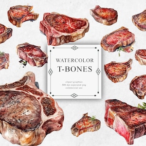 20 Conjunto de clipart T-Bone em PNG transparente - Downloads de imagens digitais em aquarela T-Bone para confecção de cartões, álbum de recortes, diário indesejado, papel