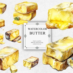 20 Butter Clipart Set in Transparent PNG - Butter Watercolor Digital Image Downloads for Card Making, Scrapbook, Junk Journal, Paper