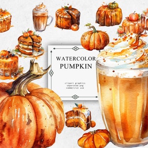 Pumpkin Clipart Set in Transparent PNG - Pumpkin Watercolor Digital Image Downloads for Card Making, Scrapbook