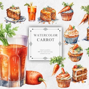 16 Carrot Clipart Set in Transparent PNG - Carrot Watercolor Digital Image Downloads for Card Making, Scrapbook, Junk Journal, Paper