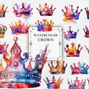 Crown Clipart Set in Transparent PNG - Crown Watercolor Digital Image Downloads for Card Making, Scrapbook