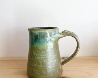 Handmade Pottery Green Coffee Mug - 16 oz Tea Mug