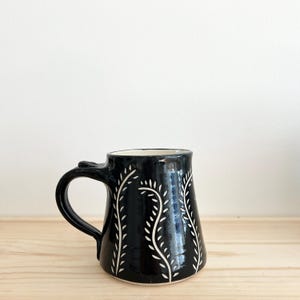 Handmade Mug - Pottery Mug- Black And White Mug - Coffee Mug - Unique Gift - Bold Modern Design - Floral Pattern