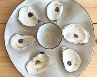 White Oyster Tray-Handmade Ceramic Platter with Small Bowl