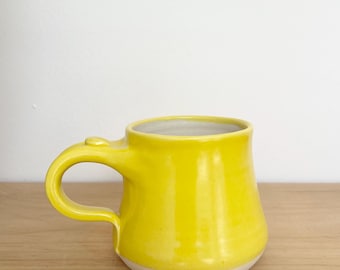 Handmade Yellow Ceramic Mug with Thumb Rest: 10oz Pottery Coffee Cup