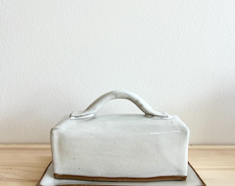 Handmade White Ceramic Butter Dish: Kitchen Pottery Tray