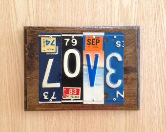 Recycled License Plate Art - LOVE