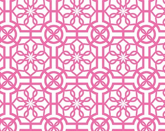 Trendy Trellis White/Pink Cotton Fabric - Bahama Breeze Collection, Fat Quarter, Fabric by the Yard, Sewing, Quilting, Cotton Fabric