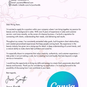 Plantilla de carta de presentación profesional para puestos en belleza, peluquería o ventas: descarga inmediata