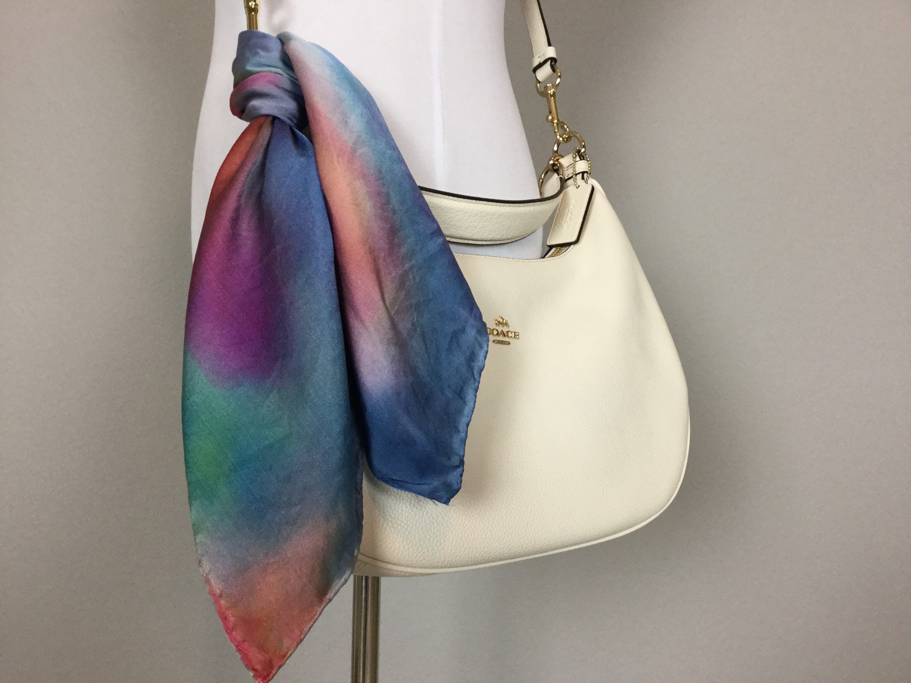 Hand Painted Silk 20 Purse Scarf Or Luggage Identifier Silk Painted Abstract Rainbow Red Blue Green Purple Purse Scarves 207