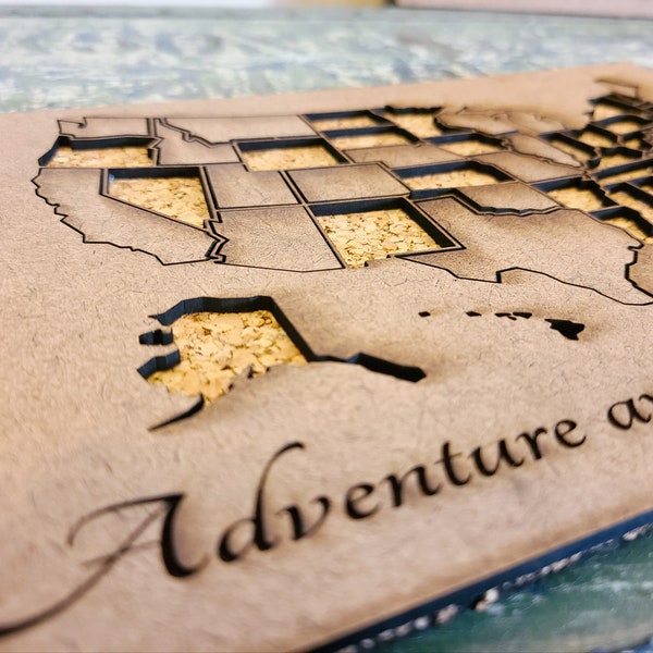 USA cork board map| Push pin/mark your map with state pieces | Quality USA made map | Popular Special Gift | Customize Text on the Map