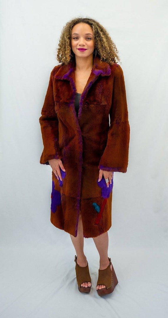 Vintage Claude Litz Floral Fur Coat Size Small