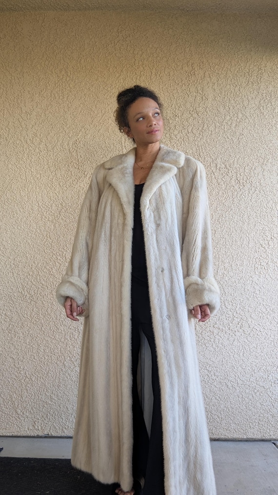 Vintage Pearl Grey Mink Stroller Coat | 1960s Full-Length Belted Fur | Elegant Luxury Winter Coat by Eluxurie Vintage Atelier