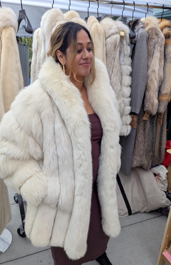 Vintage Saga Furs White Fox Stroller Coat 1980s | Winter Ivory