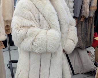 Vintage Saga Furs White Fox Stroller Coat 1980s | Winter Ivory