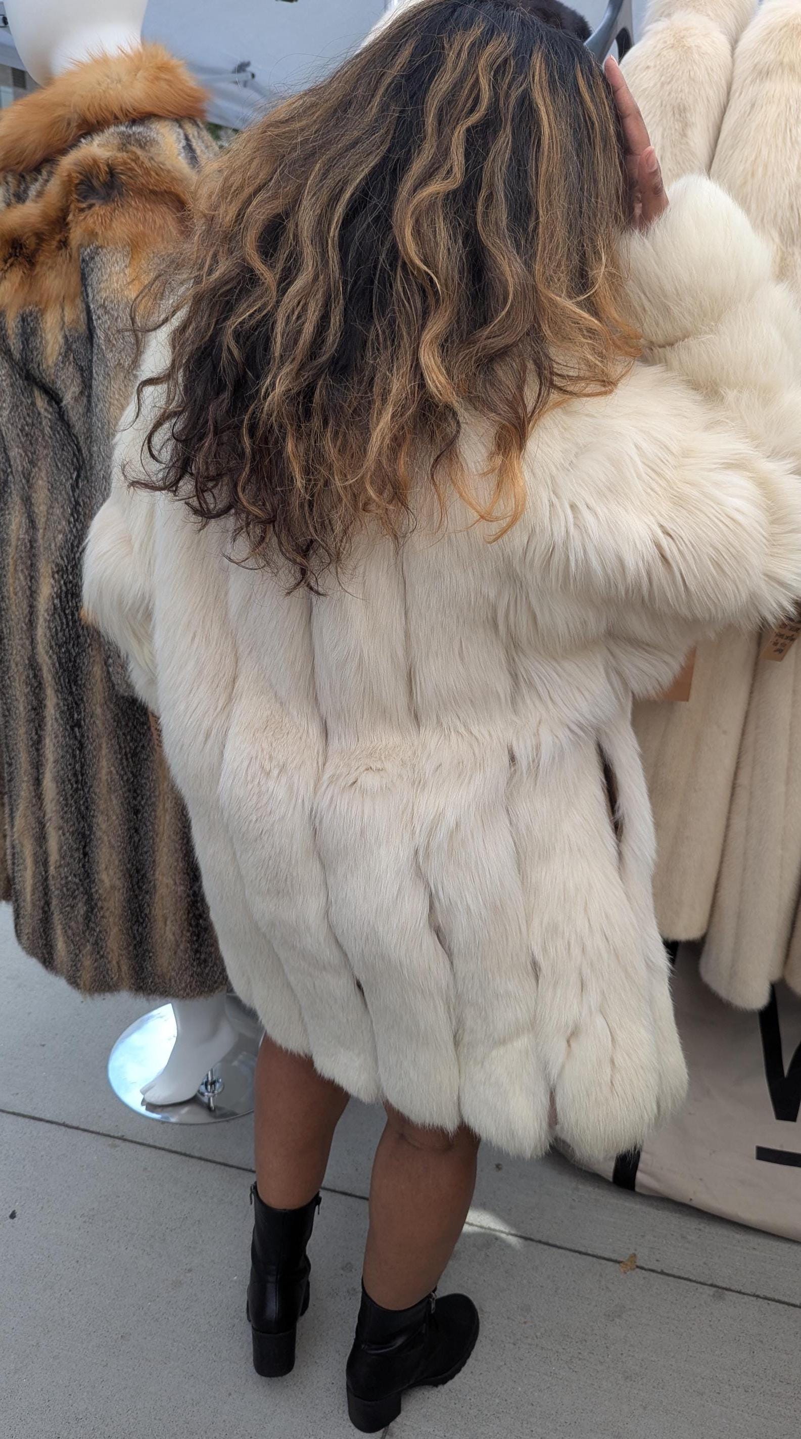 Vintage Saga Furs White Fox Stroller Coat 1980s | Winter Ivory