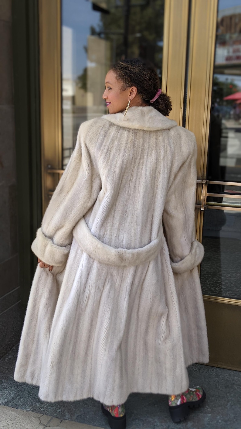 Vintage Pearl Grey Mink Stroller Coat | 1960s Full-Length Belted Fur | Elegant Luxury Winter Coat by Eluxurie Vintage Atelier image 10