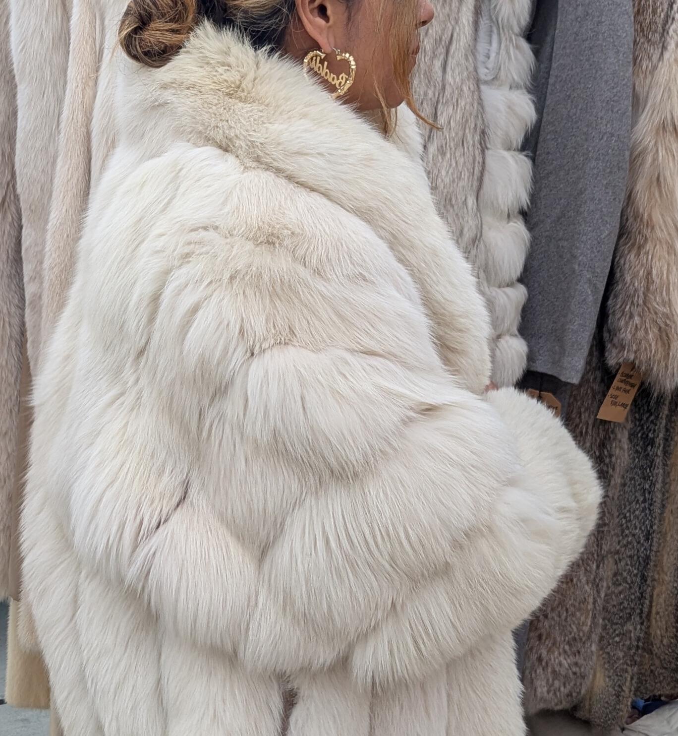 Vintage Saga Furs White Fox Stroller Coat 1980s | Winter Ivory