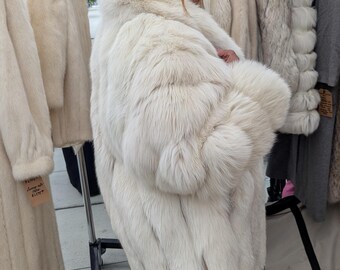 Vintage Saga Furs White Fox Stroller Coat 1980s | Winter Ivory