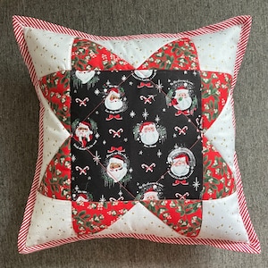 Cute Retro Santa Christmas Quilted Throw Pillow Cover - Featuring Rifle Paper Co & Riley Blake Fabrics