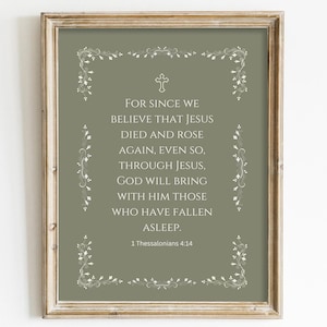 1 Thessalonians 4:14, Easter Bible Verse Wall Art Printable, Spring Watercolor Floral Christian Scripture Digital Download, Floral Easter