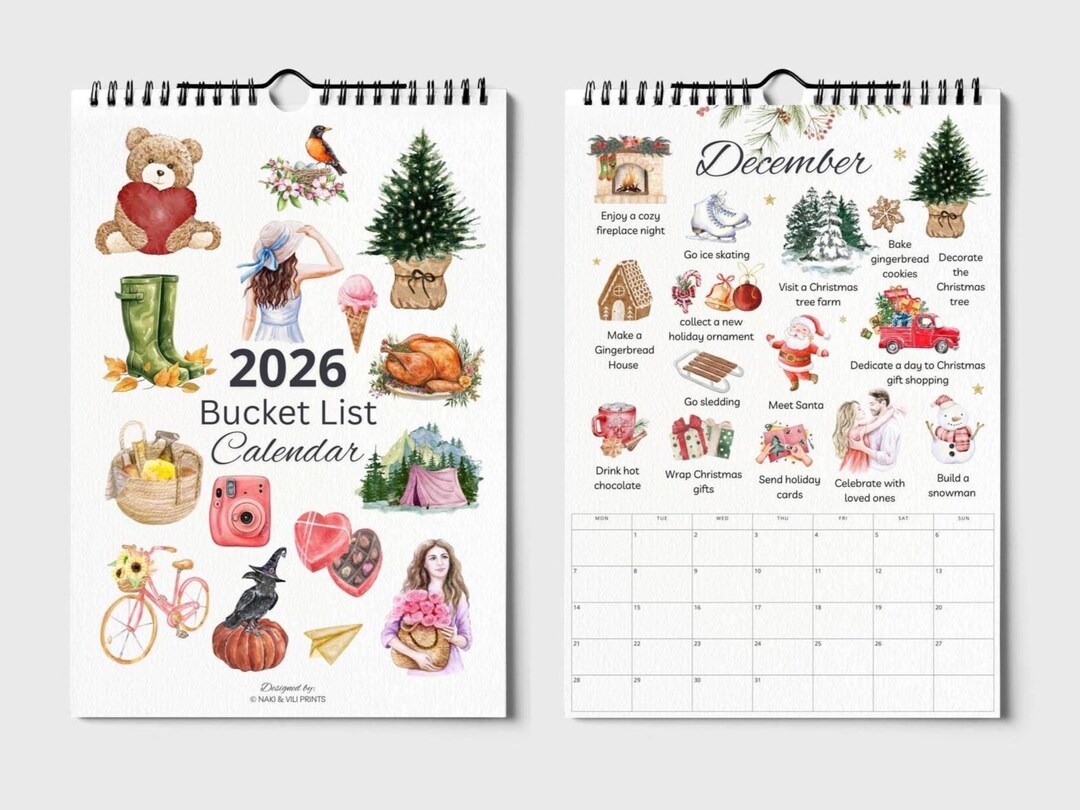 2026 Watercolor Calendar: Printable Monthly Planner & Bucket List (PDF Download A4 Size ...