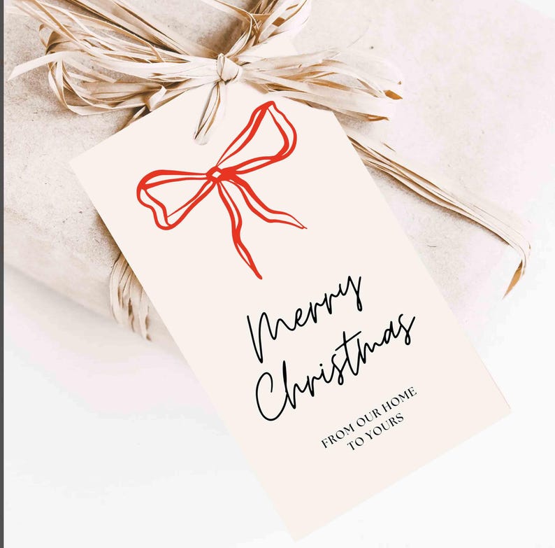 Printable Red Bow C, Editable Template, Holiday Gift Tags, Merry