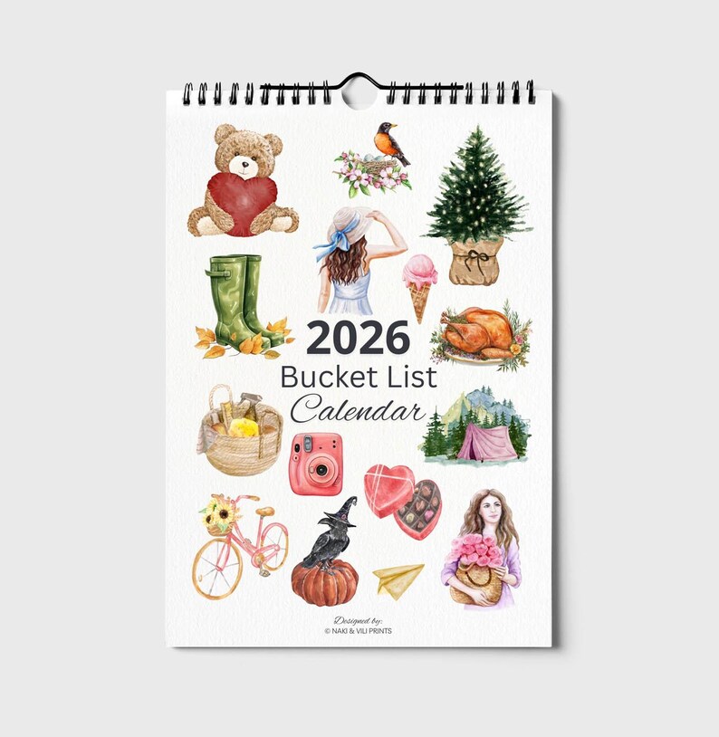 2026 Watercolor Calendar: Printable Monthly Planner & Bucket List (PDF ...