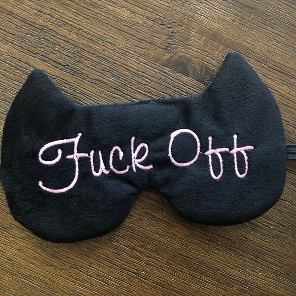 Fuck Off Cat Luxury Eye Mask in Black & Pink, Mothers Day gift, Birthday Gift for Her, Sleep Mask Stocking Stuffer, Airplane Eye Cover