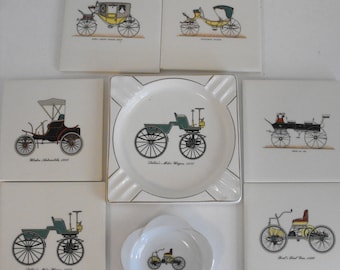 Vintage Automobiles and Wagons Tiles and Ashtrays    (1646)