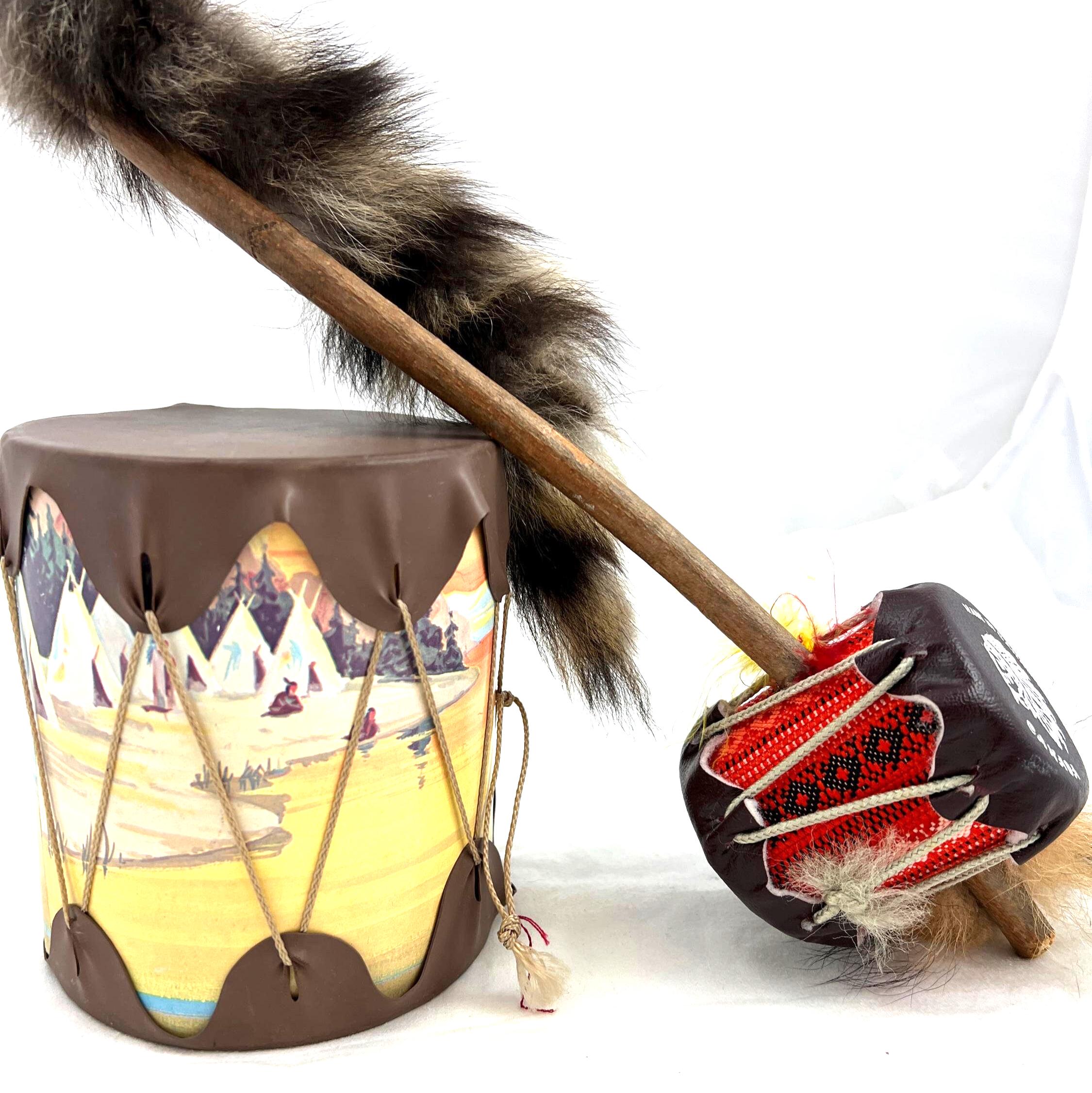 Juguete infantil vintage nativo americano, tambor, canoa, sonajero