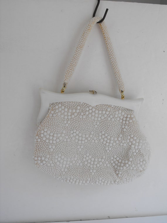 Vintage Le Jule 1950s White Beaded Handbag Hong Ko