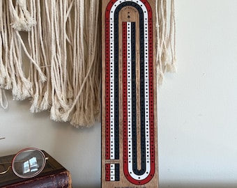Bicycle 3-Track Cribbage Scoring Board Card Game Wood Red White Blue Tracks Pegs (3773)