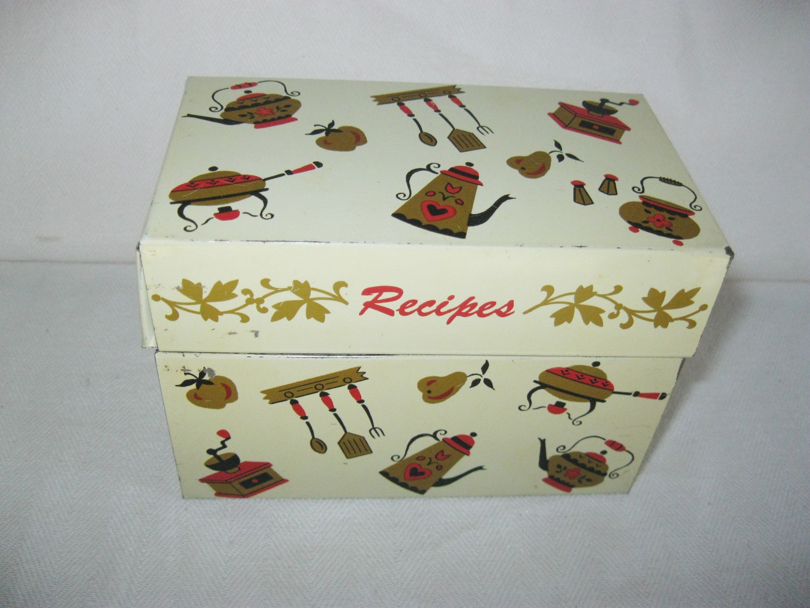 Vintage Tin Recipe Box. Ohio Art. Red Gold & Black Graphics Etsy
