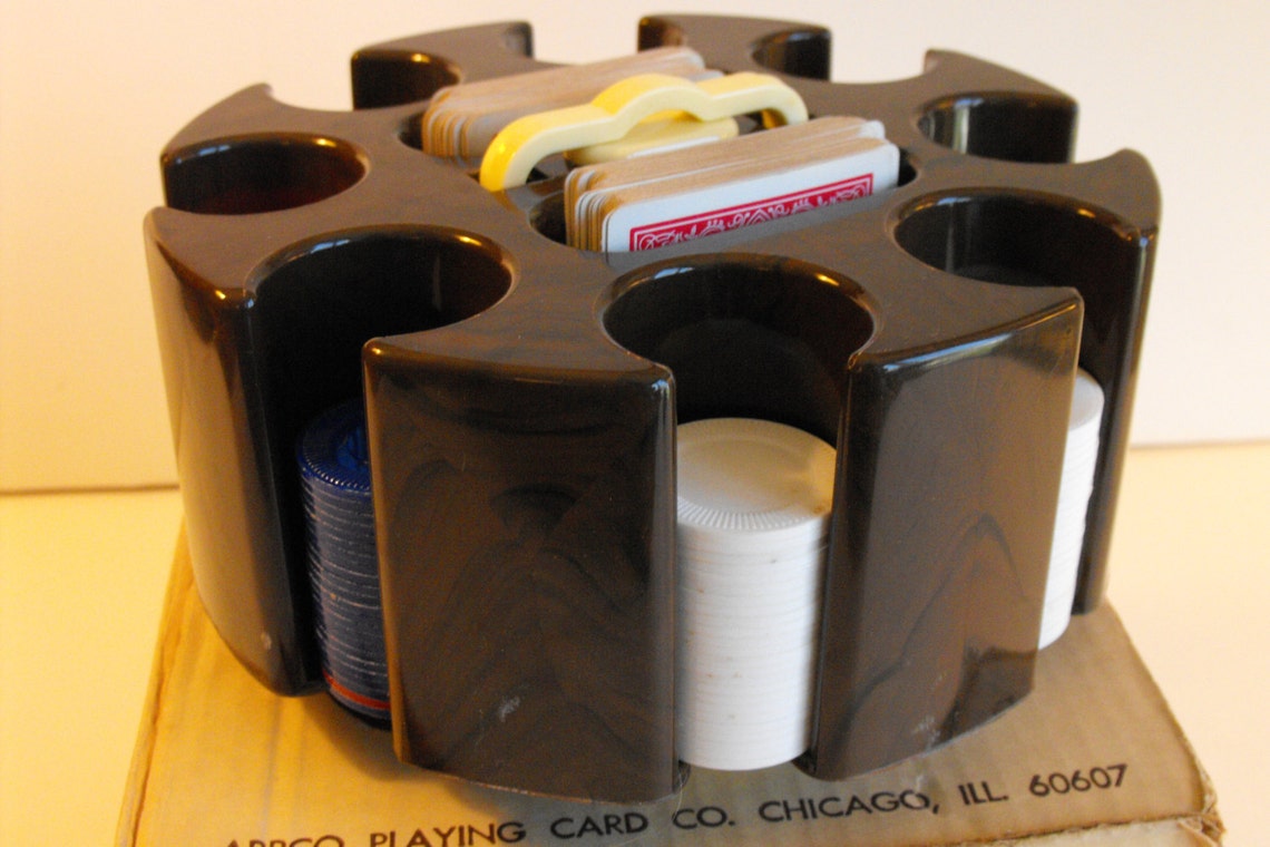 Vtg Revolving Poker Chip Rack w/Chips and Playing Cards R5C Etsy