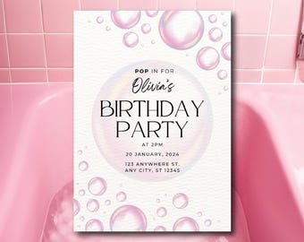Custom Pink Bubble Birthday Party Invitation