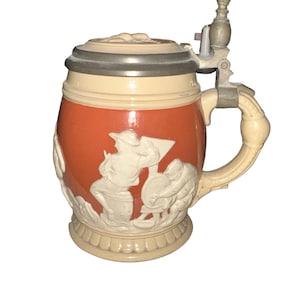 Vintage 1910’s Villeroy & Boch Mettlach Lidded Stein Jasper Wear Decorated Made In Germany