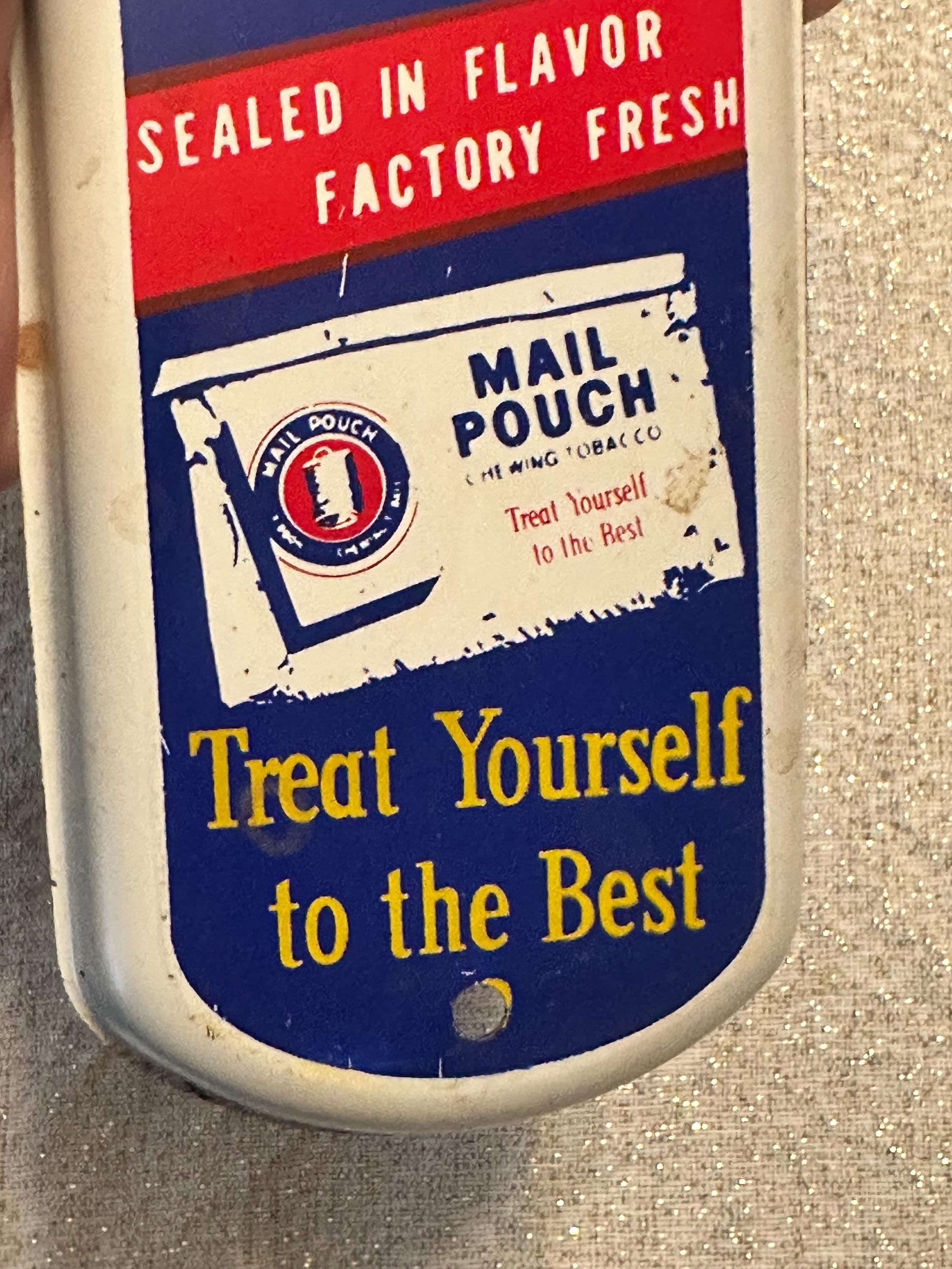 where can i buy mail pouch chewing tobacco Vintage 50’s Chew Mail Pouch Tobacco Factory Fresh Tin 17x3” Treat Yourself  Advertisement Advertising Thermometer