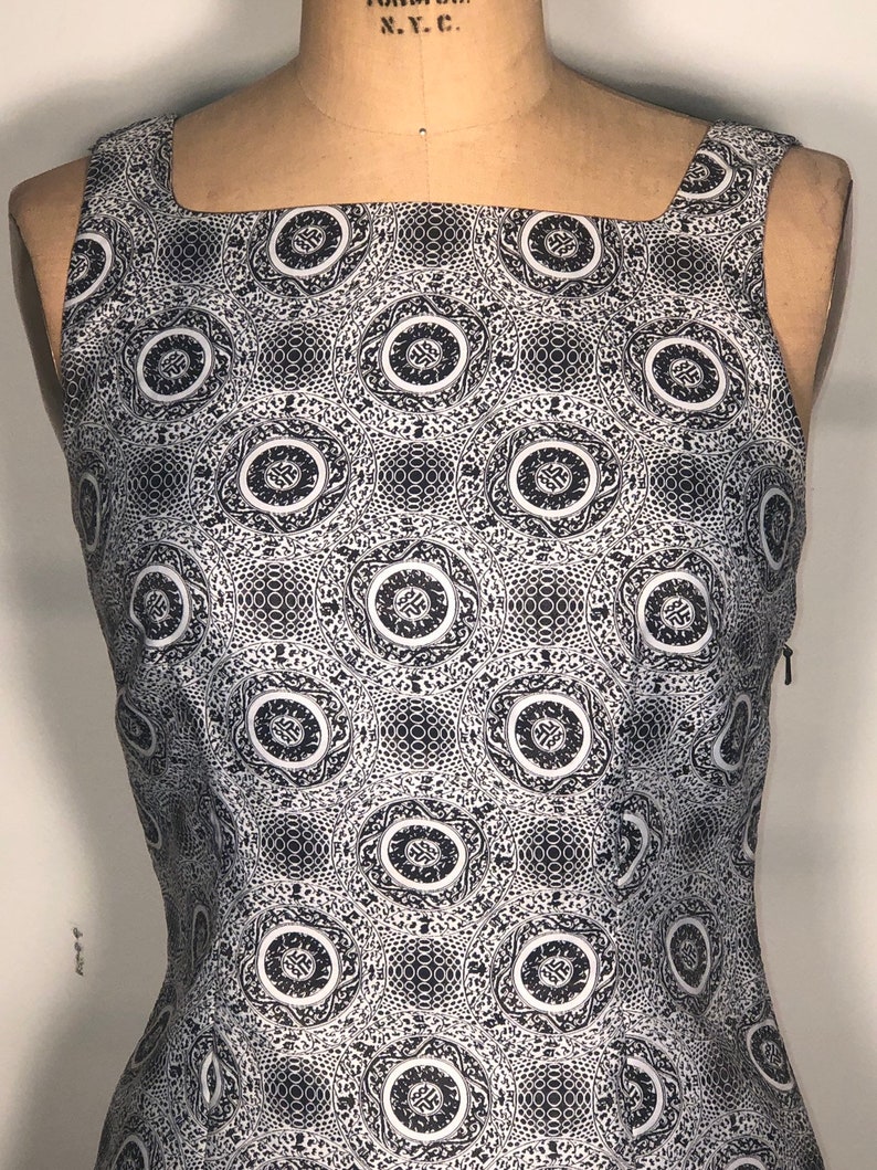 Vintage 90's Vivienne Tam Sport Asian Moder Gray Black Print Side Zip A-Line Mini Dress image 3