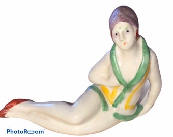 Antique 30’s Porcelain Art Deco Nouveau Bathing Beauty Suit Flapper Roaring 20’s Girl Lady Nymph Figurine Germany