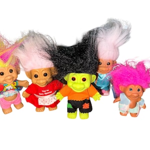 Vintage 90’s Russ Bright 4” & 6” Troll Dolls Lot Of 5 Frankenstein Valentines Pajamas Rainbow Baby Toys