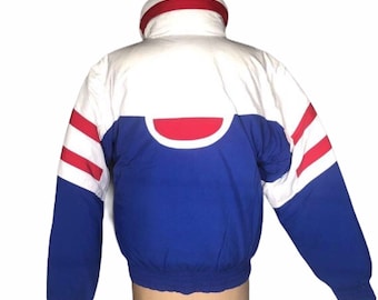 Chaqueta de esquí de invierno con plumas de plumón y perfil totalmente radical de los años 80, con cremallera frontal y broches, nueva con etiquetas.