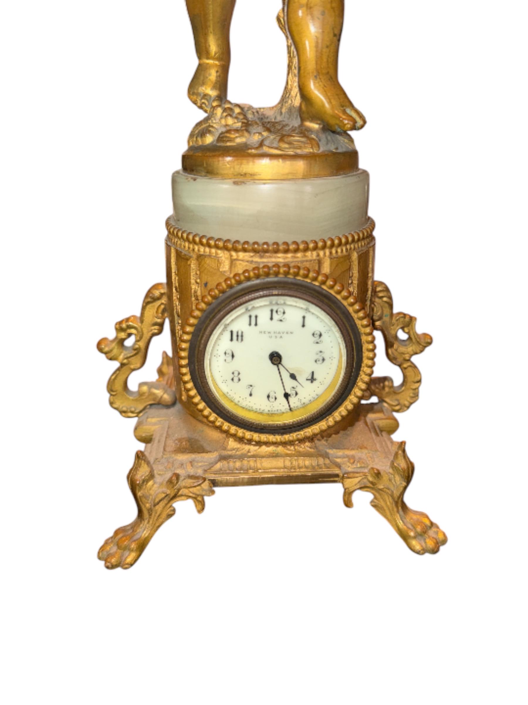 Baton Rouge Clock Antique 1890/91 New Haven Clock Co USA Gilt Gold Metal Marble Cherub ...
