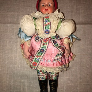 Vintage 40&#39;s Dutch Girl 13&quot; Composite Composition Traditional Dress Cloth Body Doll