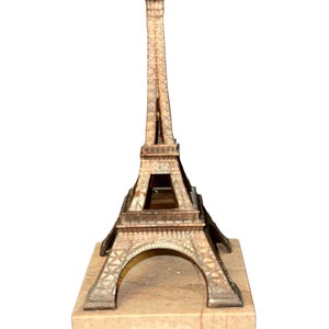 Vintage 50’s Copper Bronze Metal Eiffel Tower 7” Marble Base Travel Souvenir