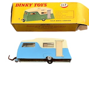 Vintage 60’s Dinky Toys 117 Four Berth Caravan Made In England Meccano Toy Diecast Car In Original Box Lt Blue