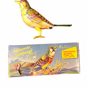 Vintage 50’s Kohler Germany Tin Litho Mechanical Wind Up Musical Singing Working Bird Toy